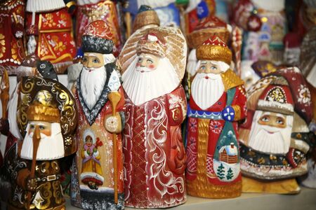 Santa decorations selling during christmas marketの写真素材