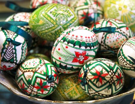 Hand painted beautiful and colorful easter eggs.Swallow depth off field
