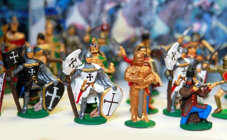 Colorful medieval toy soldiers in a rowの写真素材