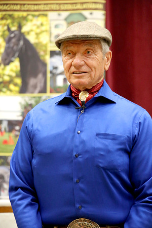 10 MAY. Portrait of the american horse specialist Monty Roberts aka 'The horse whisperer'. 81 years old Monty Roberts portrayed at an instructor event in Mezohegyes Hungary on 10 May 2016.のeditorial素材