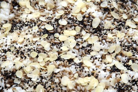 Cooked white long rice basmati rice or thai jasmine rice with seeds