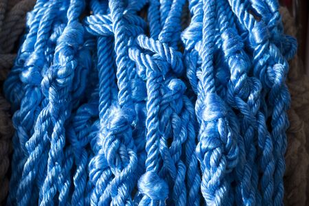 Blue colored ropes on market for saleの写真素材