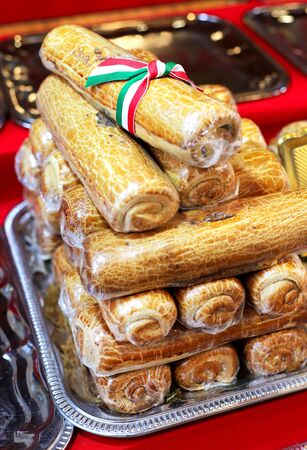 Christmas or easter festive poppy seeds cake name is bejgli in Hungaryの写真素材