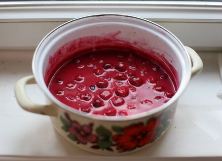 Homemade summer cherry soup  in the kitchen
