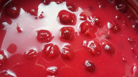 Photo of seasonal cold cherry fruit soup from aboveの写真素材