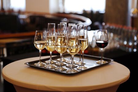 Glasses of champagne and sparkling wine served on event