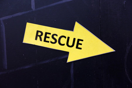 Rescue warning arrow. Danger sign. Caution sign. Attention sign.