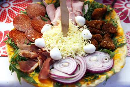 Specialties of Hungarian cuisine from famous original Hungarian ingredients. Delicious Hungarian snacks for sale in a rural restaurant. Fast food from Hungaryの写真素材