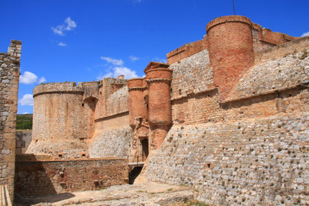 Panoramic view of Salses fortress, Salses-le-ChÃ¢teau, Eastern Pyrenees, Languedoc-Roussillon region, Franceの写真素材