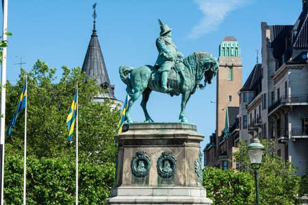 Malmo, Sweden - June 25, 2020: Statue of King Charles X Gustaf of Sweden on a horse. This king defeated Denmark on a large battle in 1658 and won over Scania to Sweden. High-quality photoのeditorial素材