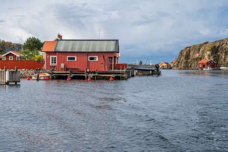A typical fishing village on the Swedish Atlantic coast. Picture from Hamburgsund, Vastra Gotaland,...