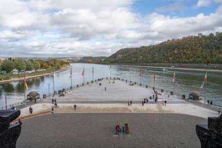 November 1, 2021 - Koblenz, Germany: The German Corner, where river Rhein and Mosel meet. This place is a symbol of the unification of Germanyのeditorial素材