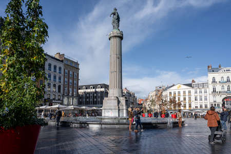 November 4, 2021 - Lille, France: La Grande Place, has a Flemish architecture similar to Belgium. Standing in the center of the squares stands the Goddess as the memory of the Austrian siege in 1792のeditorial素材