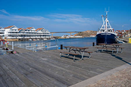 September 10, 2021 - Kungshamn, Sweden: A view of the bridge to Smogen, the picturesque island town...