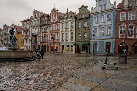 January 4, 2021 - Poznan, Poland: The Market square in the renaissance Old Townのeditorial素材