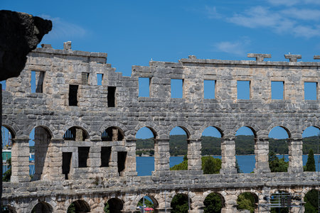 Pula, Croatia - July 12, 2022: The Pula Arena is a Roman amphitheater. It was constructed between 27 BC and AD 68 and is among the worlds six largest surviving Roman arenasのeditorial素材