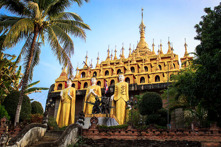 Beautiful Golden Buddha Image and Pagoda Shrineの写真素材