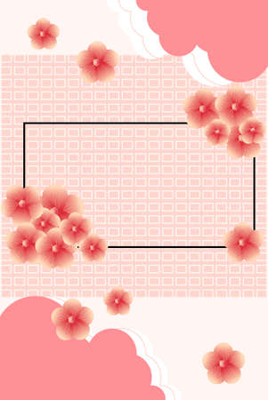 Summer sale poster template with green leaves, Flamingos and 50 percent off sign on pink backgroundのイラスト素材