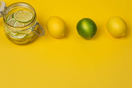 Water with lemon and honey. Best start of the day. Healthy drink.. Front view. Horizontalの写真素材