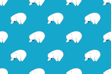 Seamless pattern, vector illustration of cute bear cartoon character on blue background.のイラスト素材