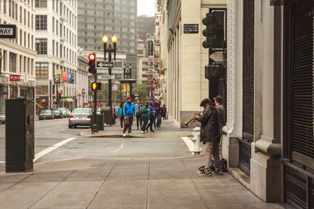 San Francisco, California / United States of America - May 27th 2013: Street musicians playing...