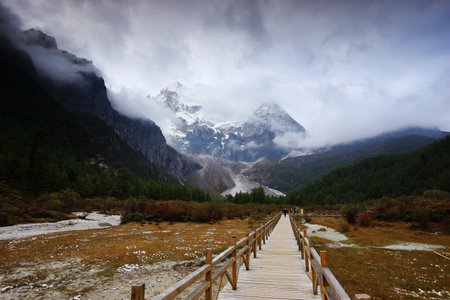 Landscape view of snow mountain in Sichuan, China.の写真素材