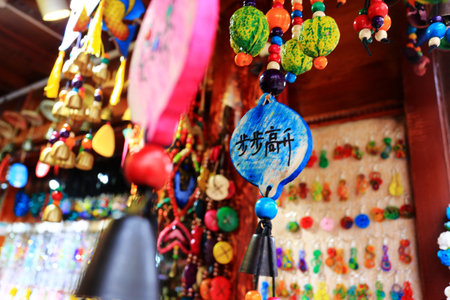 Colorful souvenirs for sale at a souvenir shop in Koreaの写真素材