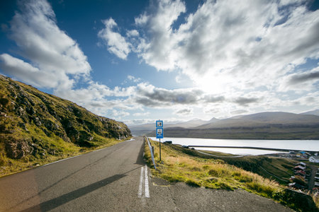 Road on the Faroe Islands, North Atlantic Ocean, Denmark.