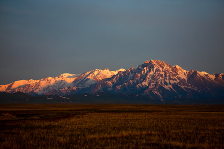 Sunset over the Grand Teton National Park, Wyoming, USAの写真素材