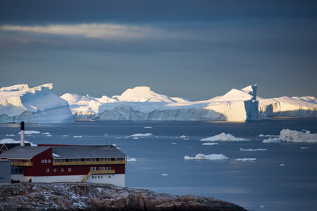 Antarctic landscape with icebergs in the foreground, Ilulissat, Greenland