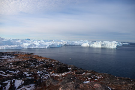 Antarctic landscape with icebergs and icebergs in the ocean