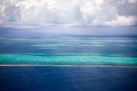 Aerial view of the coral reef in the Indian Ocean, Maldivesの写真素材