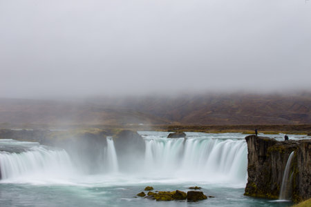 Godafoss waterfall in Iceland, Europe. Cloudy day.の写真素材