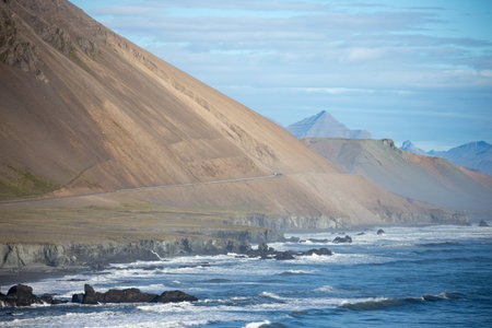 travel to Iceland - landscape of Reynisfjara Beach near Vik I Myrdal village on Atlantic South Coast in septemberの写真素材