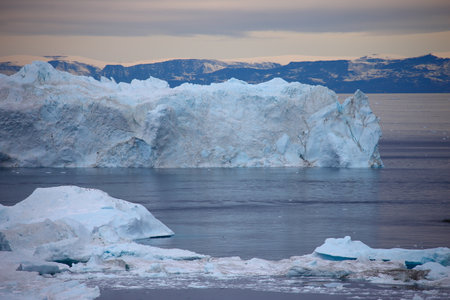 Antarctic landscape with icebergs and icebergs in the ocean
