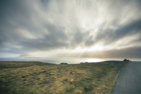 A view of the Atlantic Ocean from the Cliffs of Moher in Ireland.の写真素材