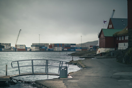 View of the port of Skjervsfjordur, Icelandの写真素材