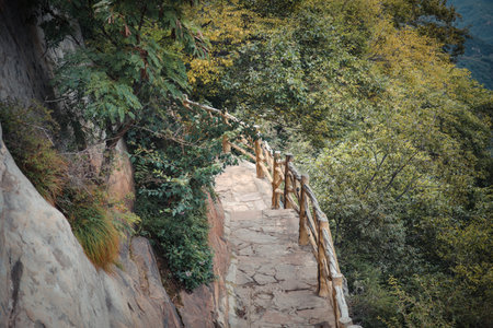 Hiking trail in the mountains of Shaanxi Province, China.の写真素材