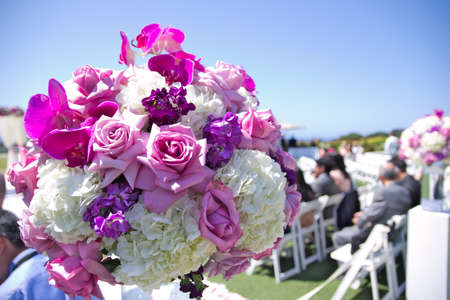 Bouquet of roses and flowers at wedding outsideの写真素材