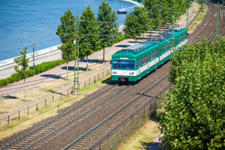 Green suburb train in Budapest, Humgary