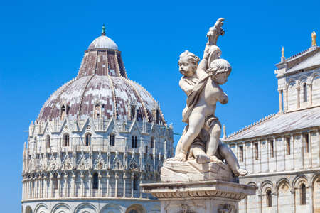 Pisa Duomo and The Fountain with Angels in Pisa, Italyの写真素材