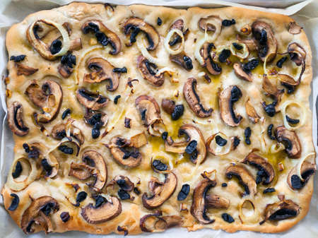 Focaccia homemade italian mushroom bread.の写真素材