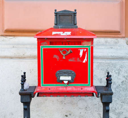 Old red postal box located in Buda Castle, Budapest, Hungaryの写真素材