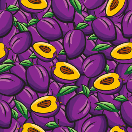 Plum fruits sketch drawing seamless backgroundのイラスト素材