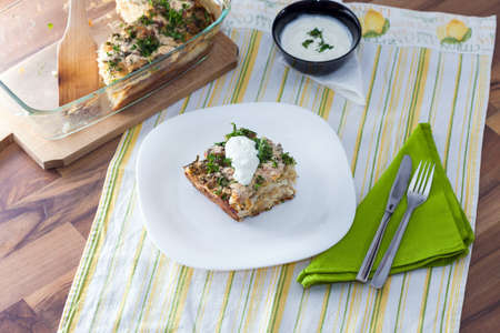 Cauliflower baked with eggs, cheese and dill on topの写真素材