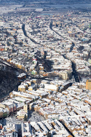 Brasov, aerial old city panoramic view, Romaniaの写真素材