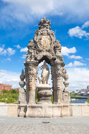Madrid, Spain - May 5, 2012: Sculpture on Toledo Bridge over Manzanares River, Madrid, Spain. It was built in XVII century.のeditorial素材
