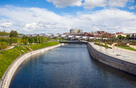 Arganzuela Bridge  and Madrid Rio Park, Madrid, Spainの写真素材