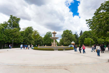 Madrid, Spain - May 6, 2012: Water fountain in the Park of the Pleasant Retreat (Retiro Park) on a spring day in Madrid, Spain