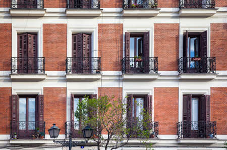 Madrid, Spain - May 6, 2012: Typical building facade on a spring day in Madrid, Spainのeditorial素材